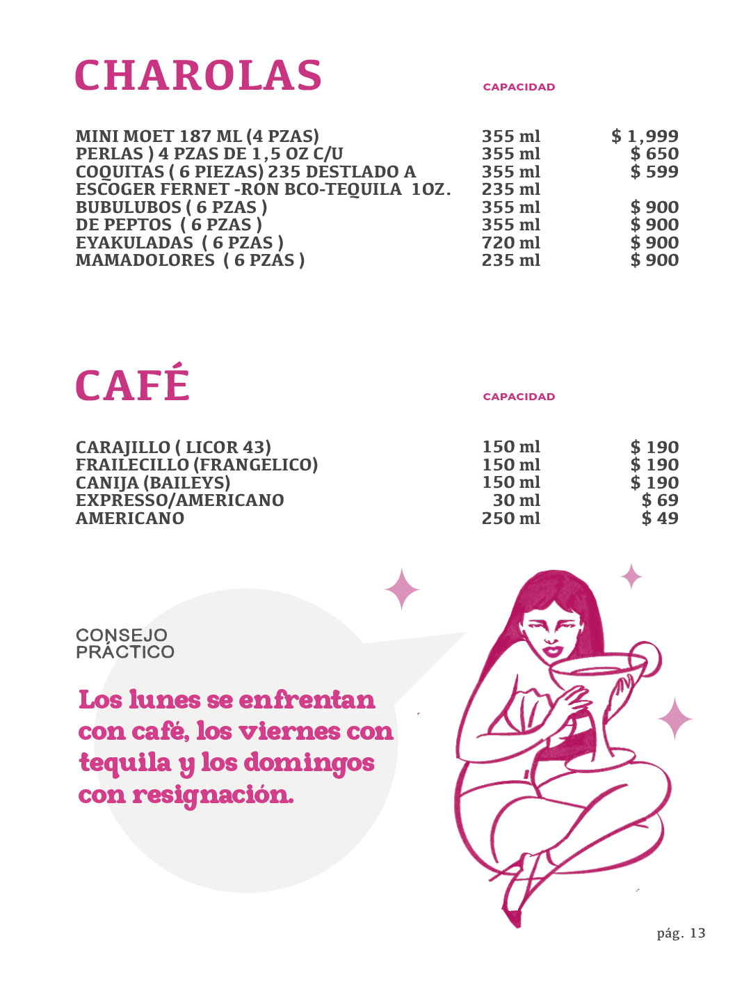 Menú de charolas para compartir y café de Maricarmen